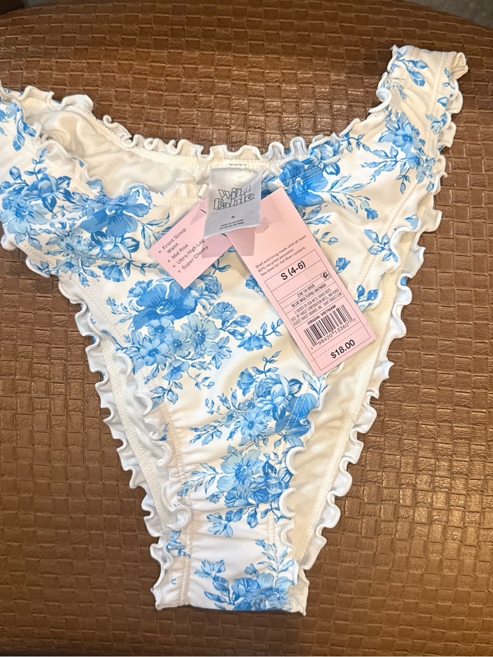 wild fable White Bikini Bottom with Blue Floral Print and Ruffle Trim